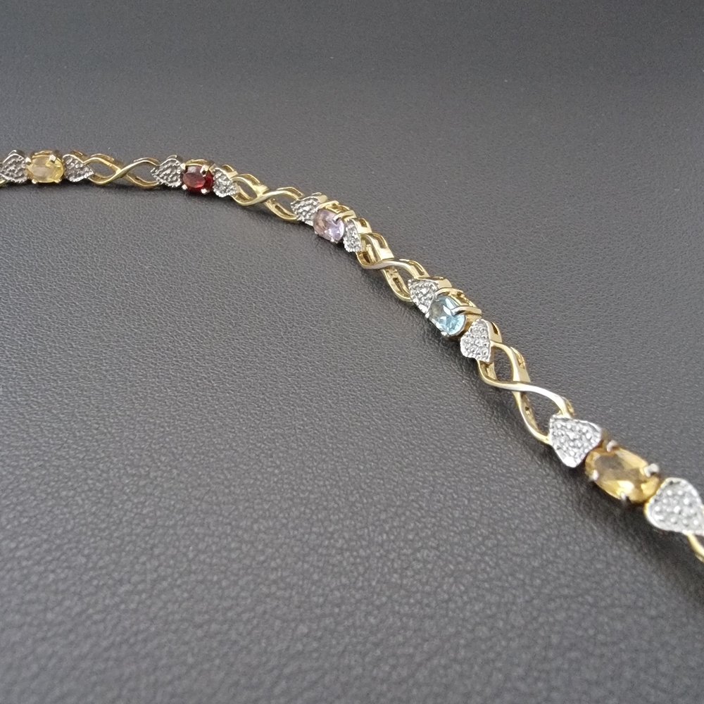 Sterling Silver 925 HAN Multi-Stone Bracelet – Gemstone Pastel Link Design, Gold